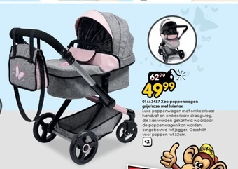 ToyChamp 01663457 xeo poppenwagen grijs/roze met luiertas aanbieding