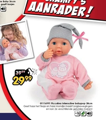 ToyChamp 01116991 piccolina interactive babypop 38cm aanbieding