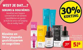 Kruidvat Biovène en Skincylopedia gezichtsserum en oogcrème aanbieding
