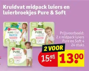 Kruidvat Kruidvat midpack luiers en luierbroekjes Pure & Soft aanbieding