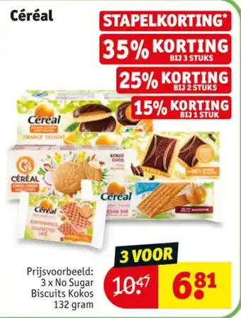 Kruidvat Céréal 3 x No Sugar Biscuits Kokos 132 graBIJ 3 STUKS aanbieding