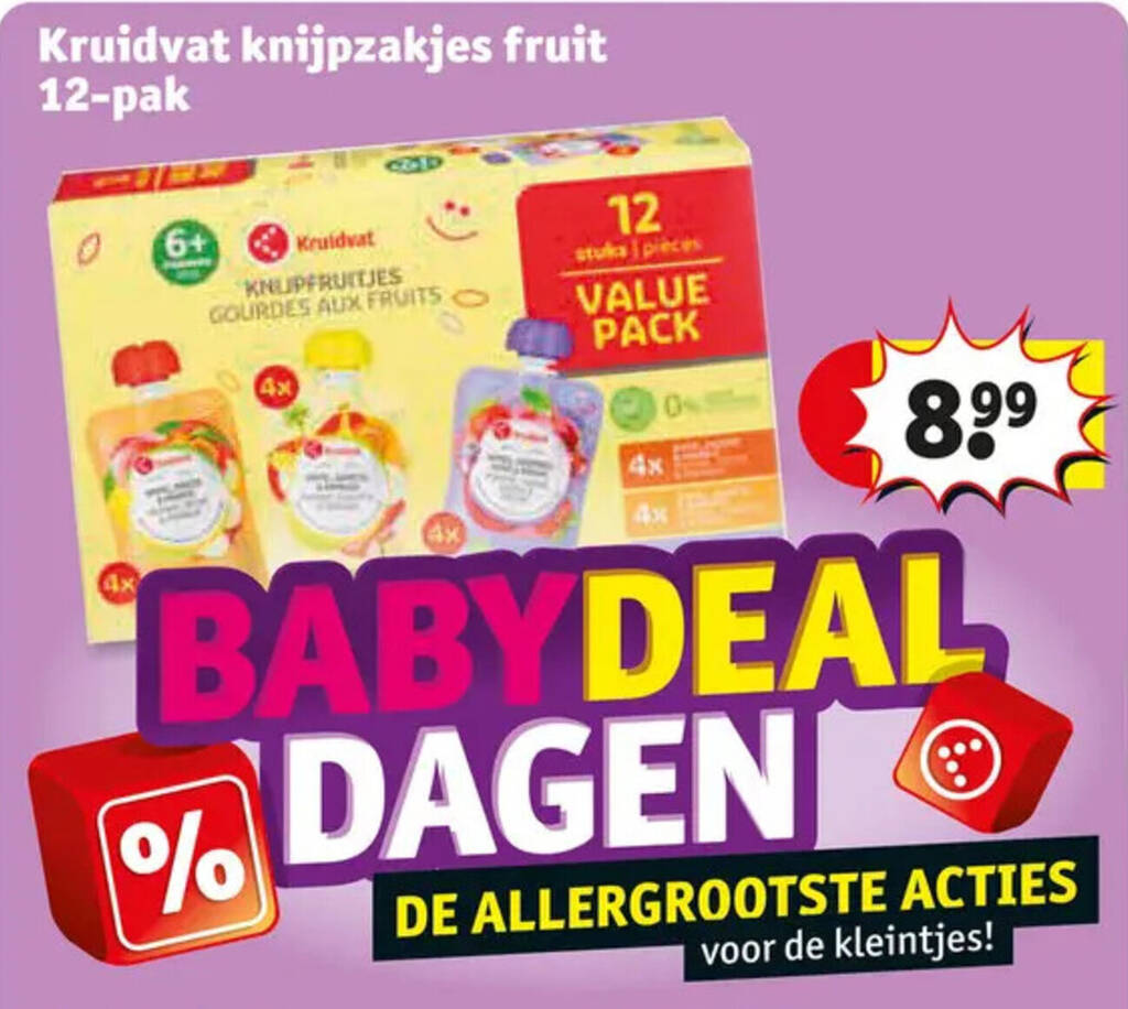 Kruidvat knijpzakjes fruit 12pak promotie bij Kruidvat