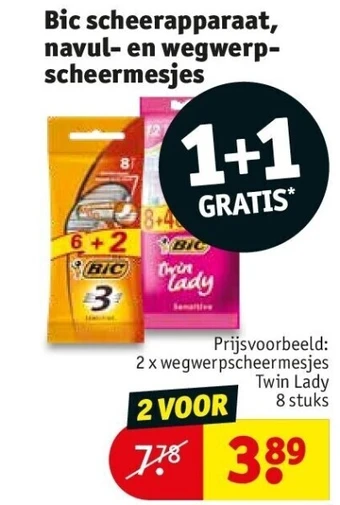 Kruidvat Bic scheerapparaat, navul en wegwerpscheermesjes aanbieding