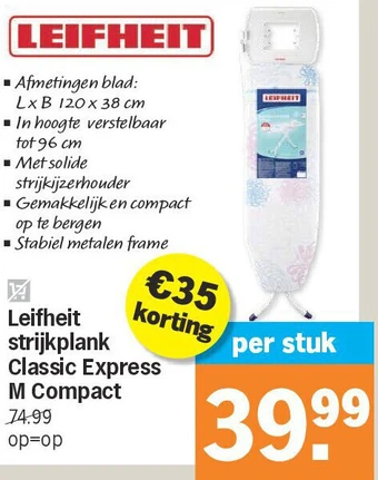 Albert Heijn Leifheit strijkplank classic express m compact aanbieding