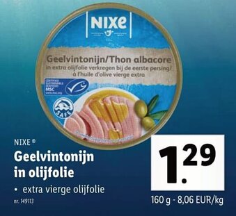 Lidl Nixe Geelvintonijn in olijfolie aanbieding