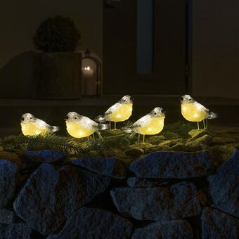 Bol.com Verlicht kerstfiguur voor buiten - 5 vogels - 10 cm hoog aanbieding