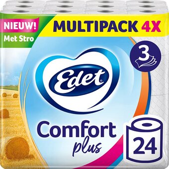 Bol.com Edet comfort plus toiletpapier met stro - 3-laags - 24 rollen aanbieding