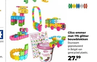 Clics emmer met 175 glitter bouwblokken