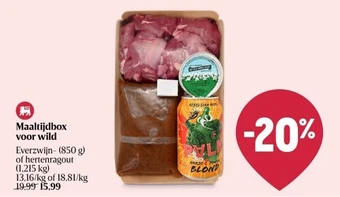 Delhaize Maaltijdbox voor wild Everzwijn- (850 g) of hertenragout (1,215 kg) aanbieding