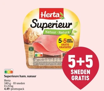 Delhaize Herta Superieure ham, natuur 340g aanbieding