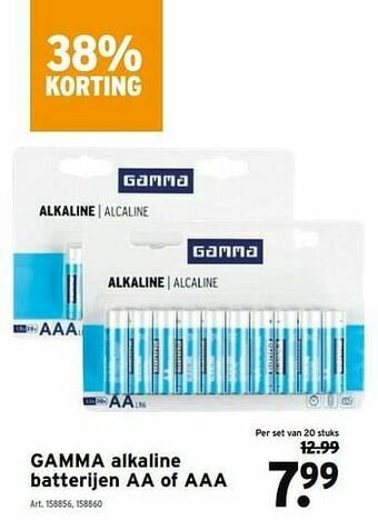 GAMMA Gamma alkaline batterijen aa of aaa aanbieding