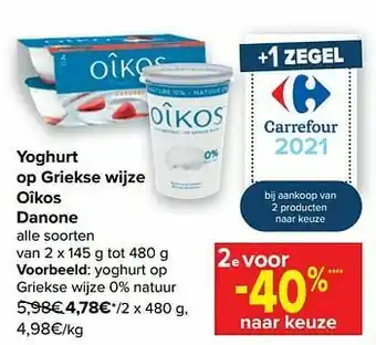 Carrefour Danone yoghurt op griekse wijze 0% natuur aanbieding