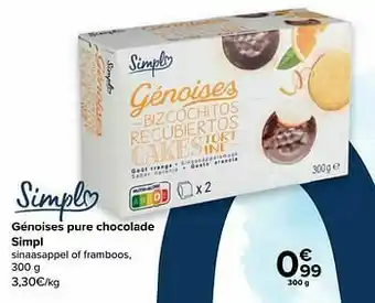 Carrefour Génoises pure chocolade simpl aanbieding