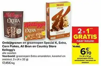 Carrefour Kellogg’s graanrepen extra amandelen, karamel en zeezout aanbieding