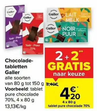 Carrefour Galler tablet pure chocolade aanbieding
