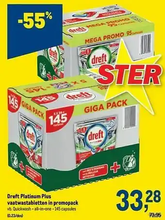Makro Dreft platinum plus vaatwastabletten quickwash - all-in-one aanbieding
