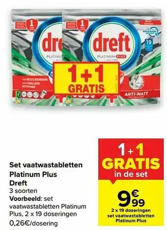 Carrefour Market Dreft set vaatwastabletten platinum plus aanbieding