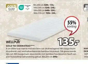 Jysk Gold t65 dekmatras aanbieding