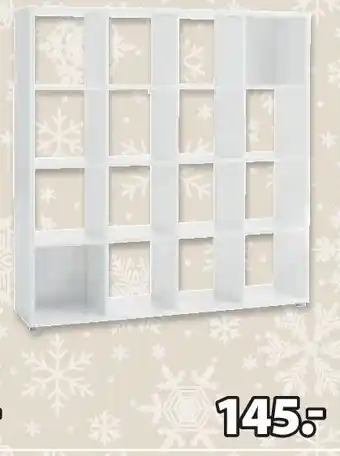 Jysk Haldager scheidingswand 16 schappen b140 x h147 x d35 cm aanbieding