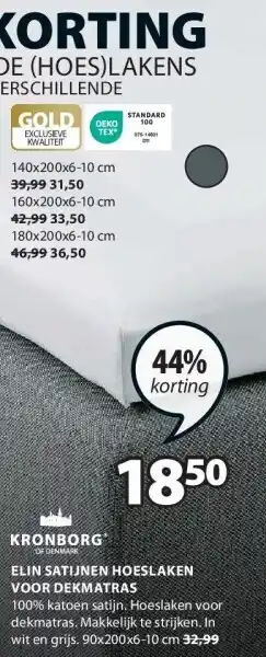 Jysk Elin satijnen hoeslaken voor dekmatras aanbieding