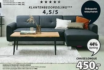 Jysk Damhale zitbank met chaise longue aanbieding