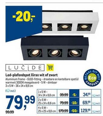Makro Led-plafondspot Xirax Wit Of Zwart aanbieding