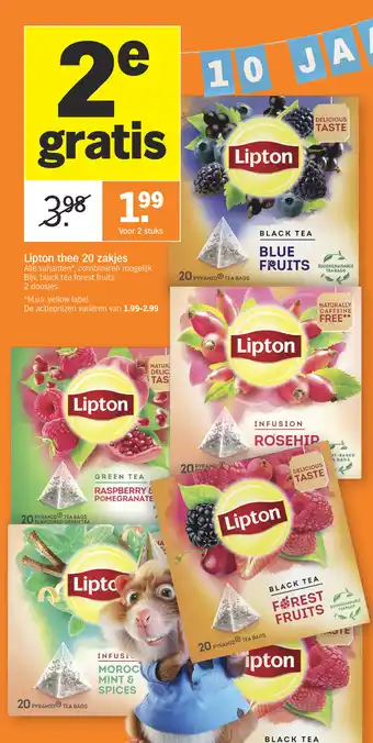 Albert Heijn Lipton thee 20 zakjes aanbieding