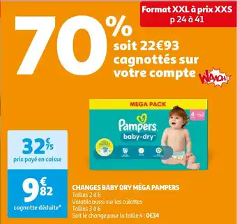 Auchan CHANGES BABY DRY MÉGA PAMPERS aanbieding
