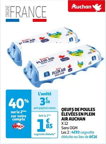 Auchan OEUFS DE POULES ÉLEVÉES EN PLEIN AIR AUCHAN x 12 aanbieding