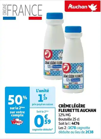 Auchan CRÈME LÉGÈRE FLEURETTE AUCHAN aanbieding