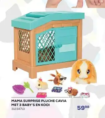 Mama surprise pluche cavia met 3 baby’s en kooi