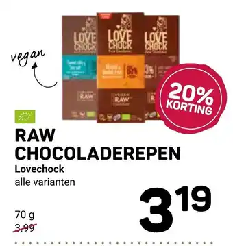 Ekoplaza Lovechock Raw Chocoladerepen 70g aanbieding