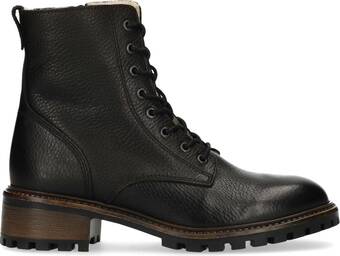 Bol.com Manfield - dames - zwarte leren veterlaarsjes - maat 38 aanbieding