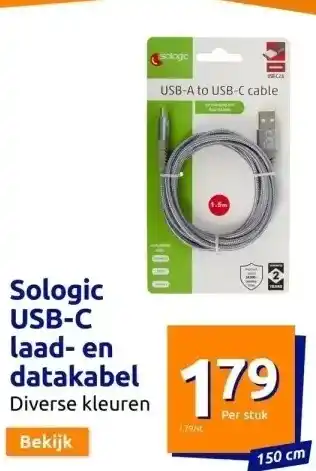 Sologic usb-c laad en datakabel 150cm