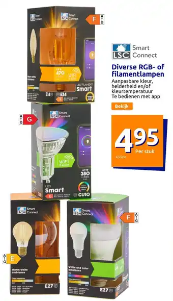 Action Diverse RGB of filamentlampen aanbieding