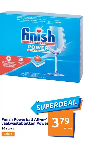 Action Finish powerball all-in-1 vaatwastabletten power 26 stuks aanbieding