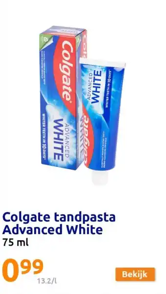 Action Colgate tandpasta Advanced White 75 ml aanbieding