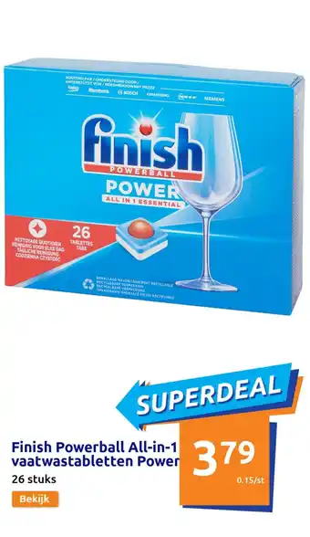 Action Finish Powerball All-in-1 vaatwastabletten Power aanbieding