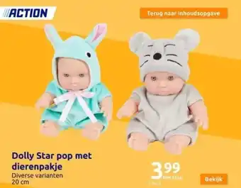 Action Dolly star pop met dierenpakje aanbieding