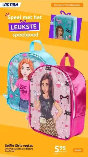Action Selfie girls rugzak aanbieding