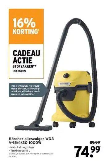 GAMMA Kärcher alleszuiger wd3 v-15/4/20 1000w aanbieding