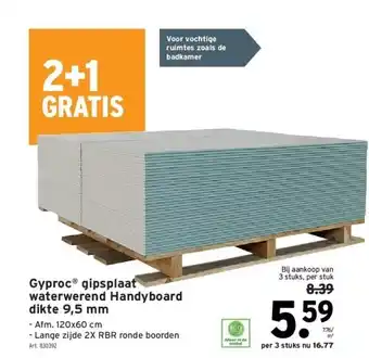 GAMMA Gyproc gipsplaat waterwerend handyboard dikte 9,5 mm aanbieding