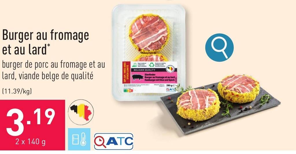 Burger au fromage et au lard promotie bij ALDI