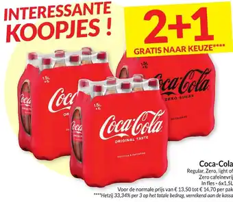 Coca-Cola Regular, Zero, light of Zero cafeïnevrij In fles - 6x1,5L