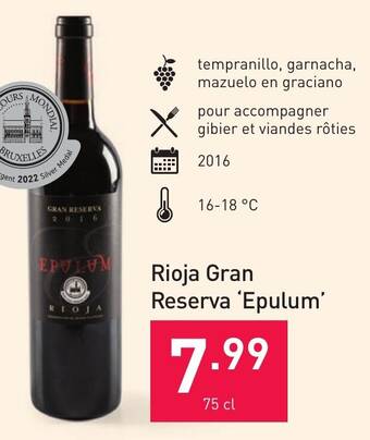 ALDI Rioja Gran Reserva Epulum 75cl aanbieding