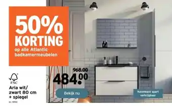 GAMMA Aria wit/ zwart 80 cm + spiegel aanbieding