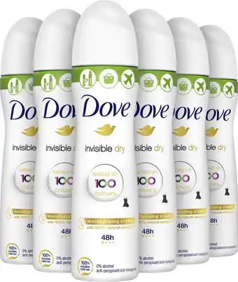 Bol.com Dove invisible dry anti-transpirant deodorant - 6 x 75 ml - voordeelverpakking aanbieding