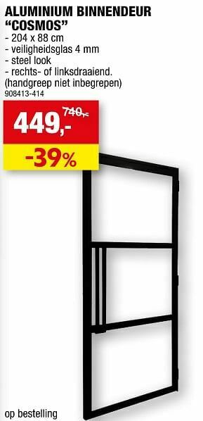 Hubo Aluminium binnendeur cosmos aanbieding