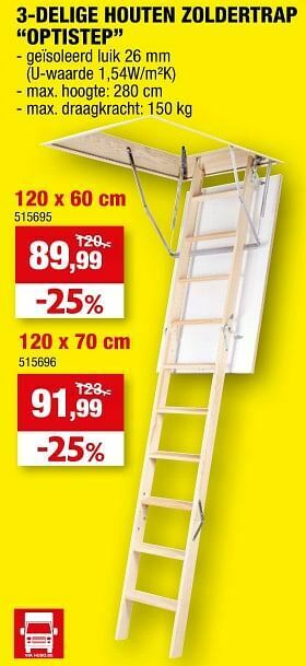 Hubo 3-delige houten zoldertrap optistep aanbieding