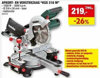 Hubo Metabo afkort- en verstekzaag kgs 216 m aanbieding